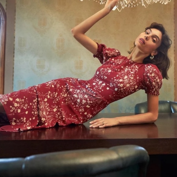 Reformation Lee Printed Puff Sleeve Midi Dress - Picture 1 of 5